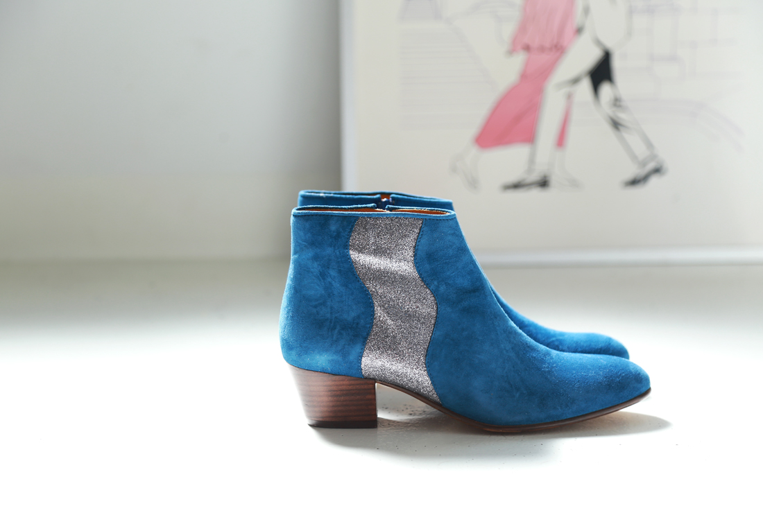 Eponyme royal boots bottes bleu azur velour paillettes